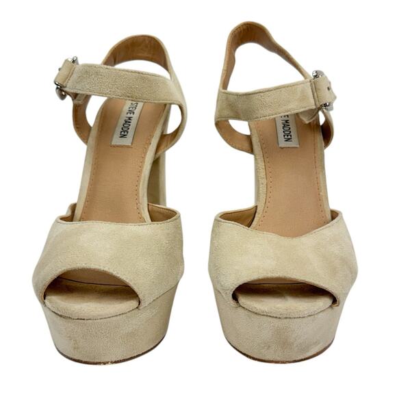 Steve Madden Jillyy Tan Suede Chuncky Extreme High Heel Platfrom Sandals Sz 10M - Picture 4 of 16